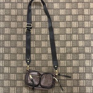 Aldo Brown Patterned Crossbody Bag with Black and Gold Details